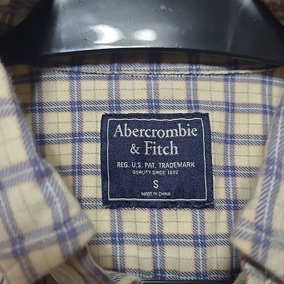 Abercrombie and Fitch Mens Long Sleeve Button Down Shirt Size Small Yellow Plaid - Picture 3 of 12